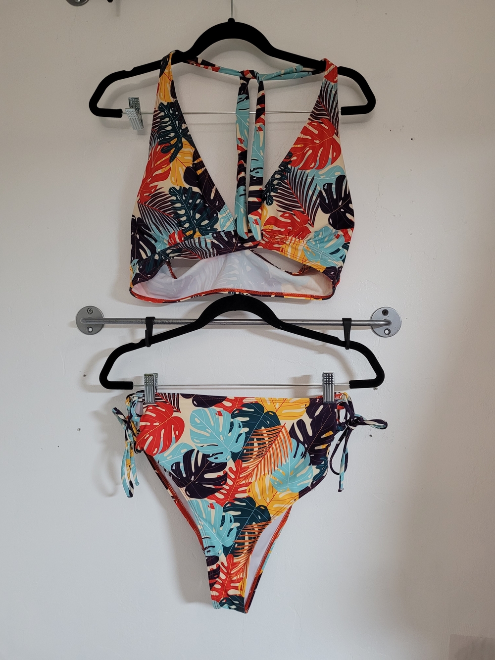Tropical Leaf Print Bikini Set - Multicolor